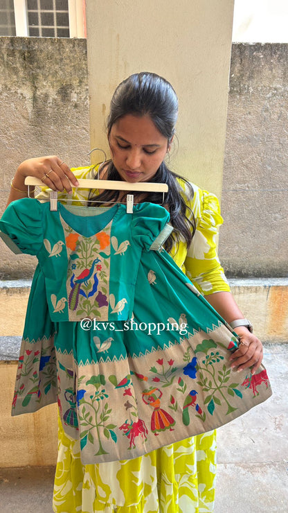 Kids cute paithani delicate zari with puff sleeves