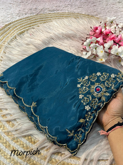 Trendy Soft shine hand work zardosi sarees