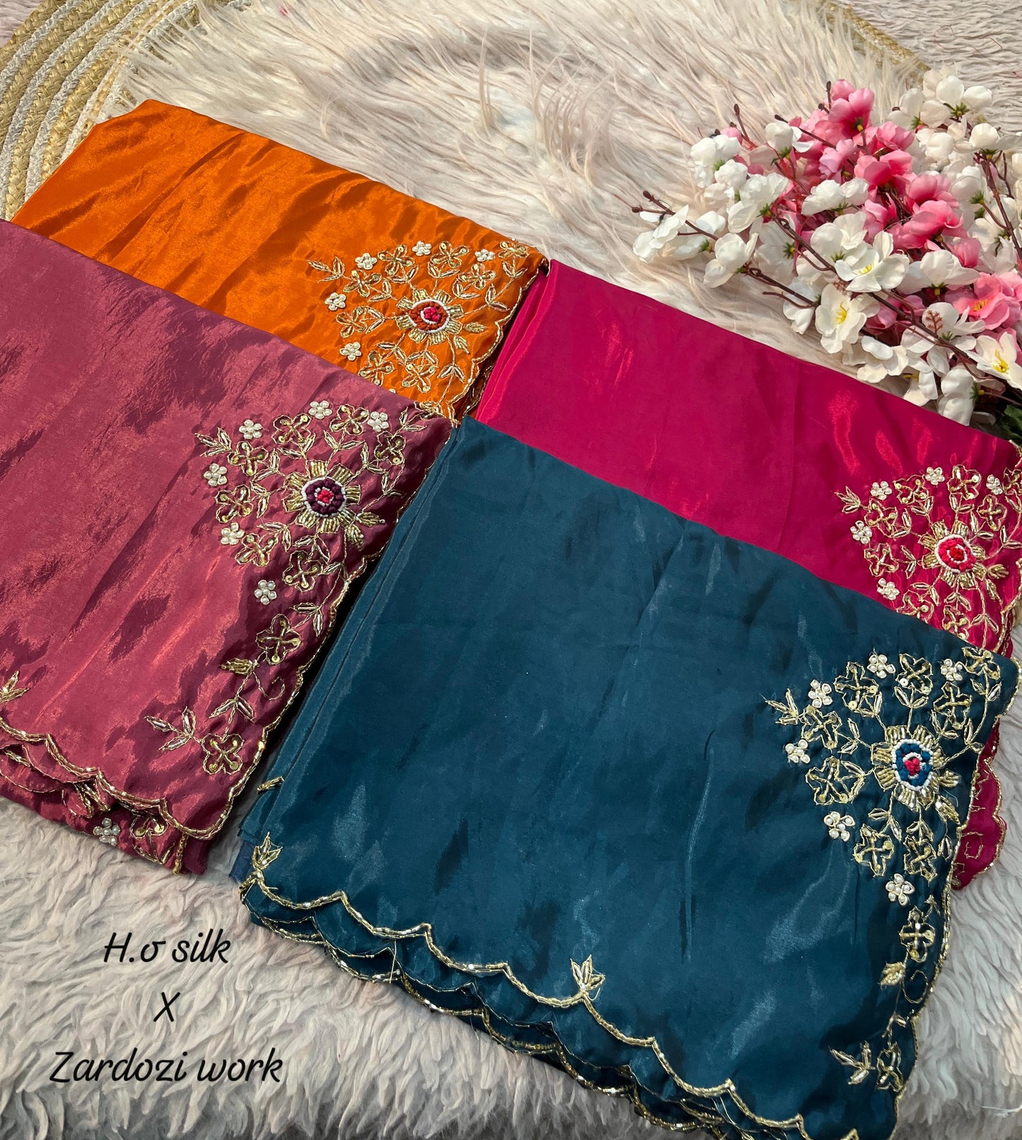 Trendy Soft shine hand work zardosi sarees