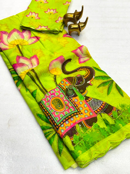 Budget soft Chanderi cotton digital sarees