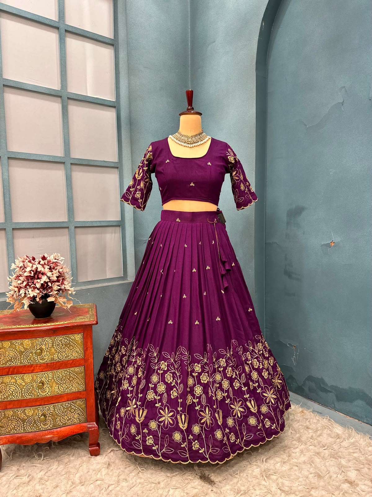 Blooming Vichitra silk designer lehenga