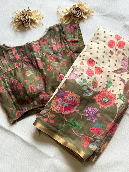Soft linen saree with stitched Blouse