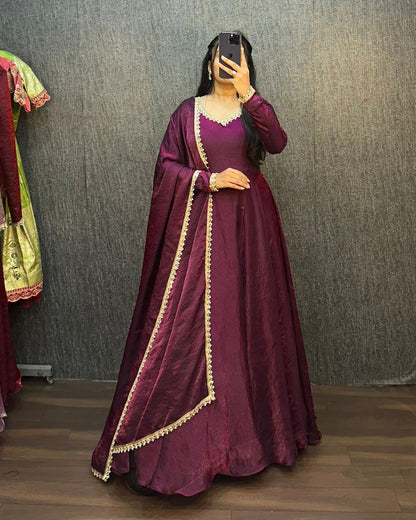 Fendy silk crush mirror lace gowns