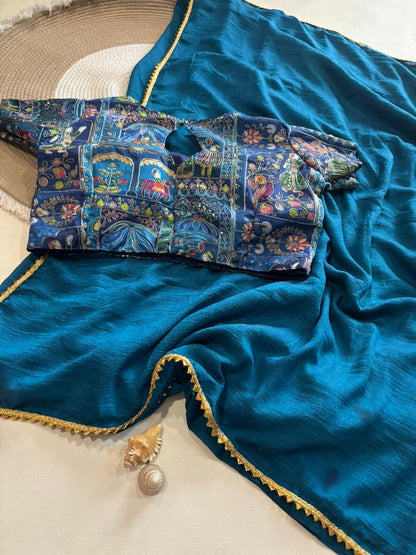 Rajaranu Position Stitched Blouses with Vichitra Silk saree