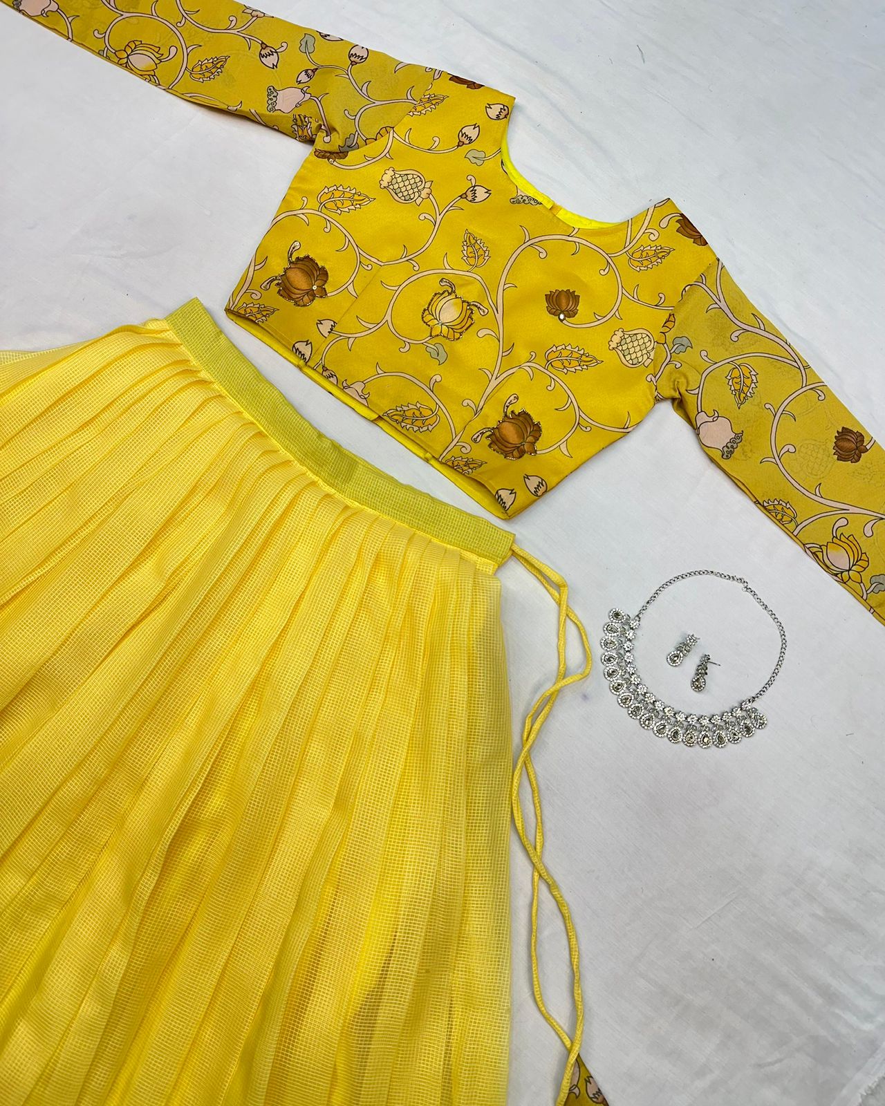 Kalamkari crop-top Kota doriya printed Lehenga sets