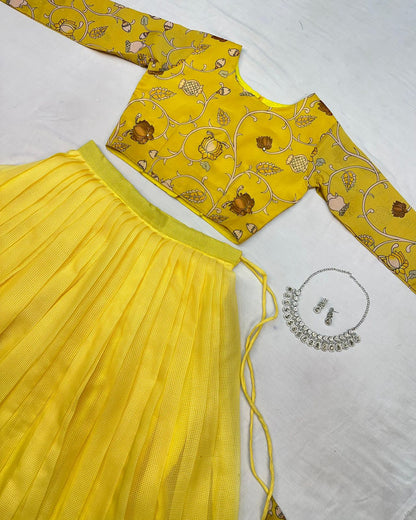 Kalamkari crop-top Kota doriya printed Lehenga sets