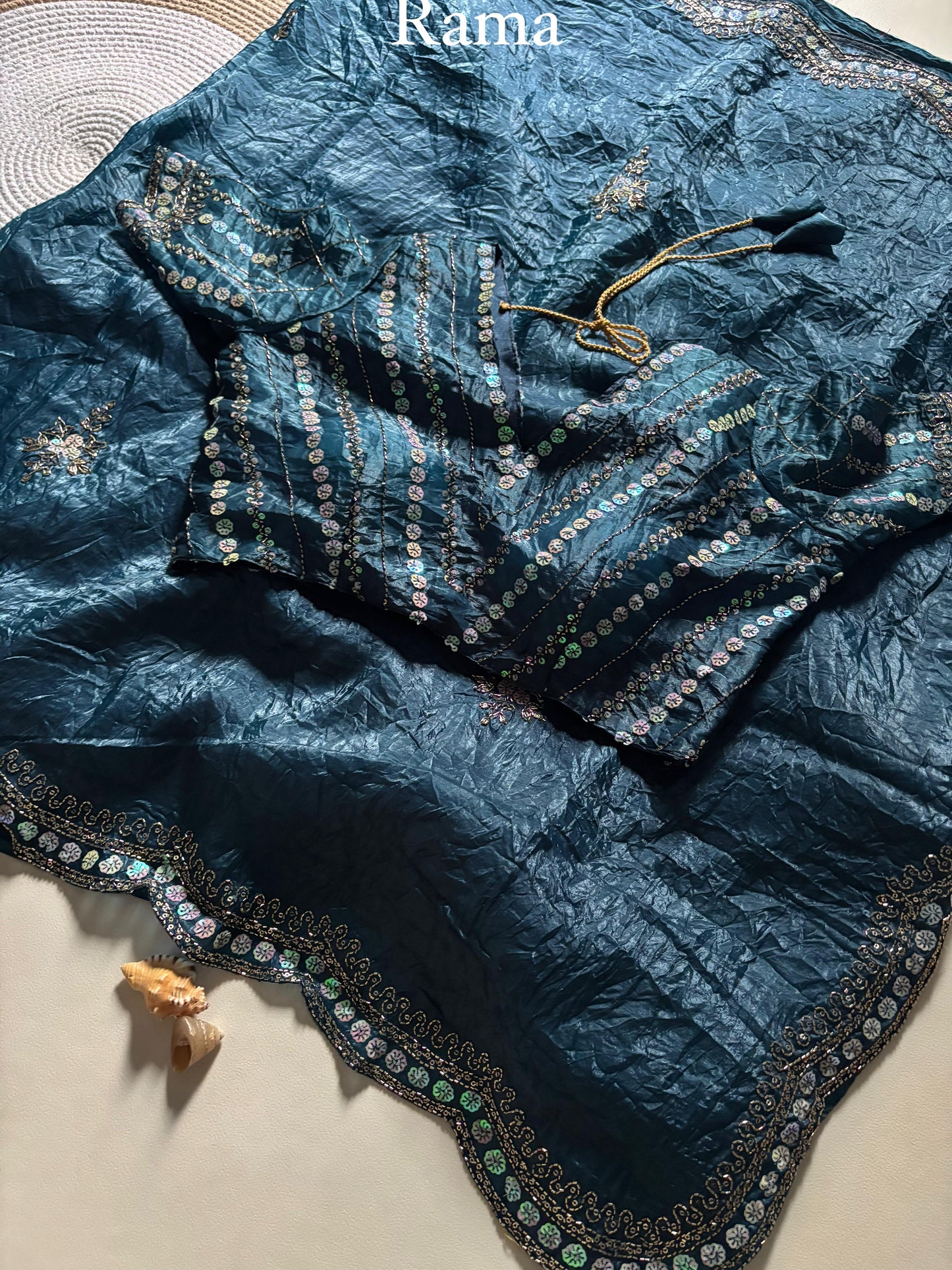 New gold crush saree with stitched blouse