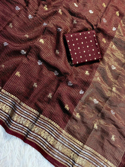 Viscose Chinon chit pallu silver and gold trendy look saree