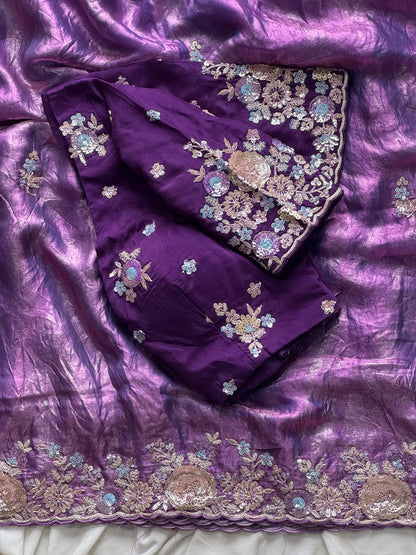 Pure space silk saree with pure  Luxe coding work saree stitched blouse