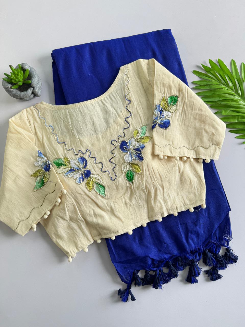 Cotton saree with stitched blouse
