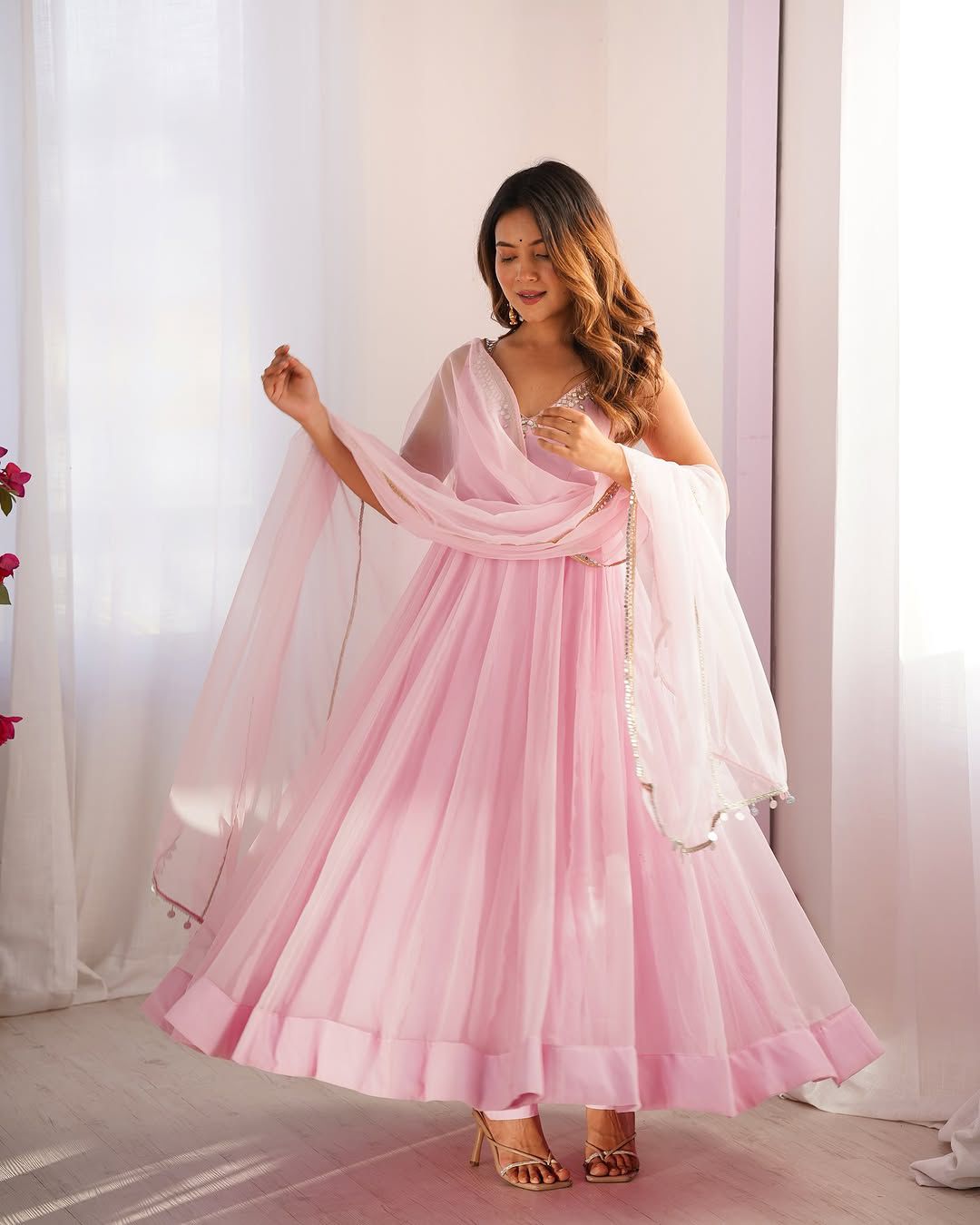 Georgette Gown with pant , Dupatta