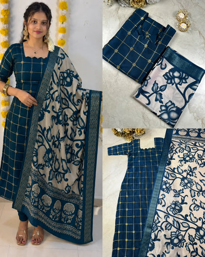 Traditional Check Weaving Kurti + Kalamkari Dupatta