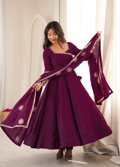 Pure Roman Chanderi Silk Fabric Fully Flare Angrakha Style Anarkali
