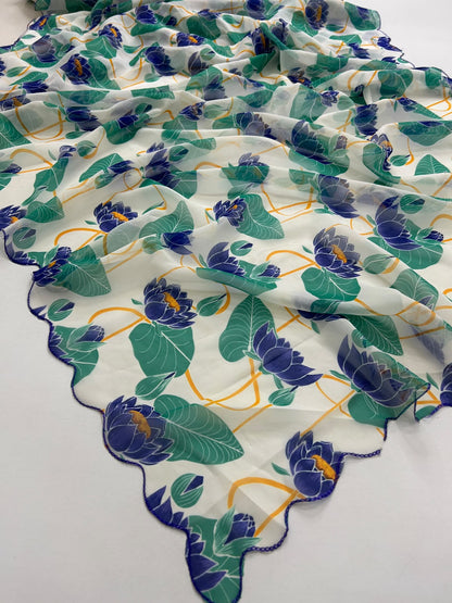 Budget Georgette scallop border saree with mirror saree