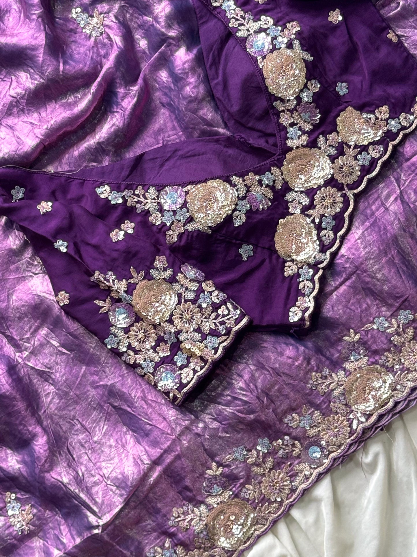 Pure space silk saree with pure  Luxe coding work saree stitched blouse