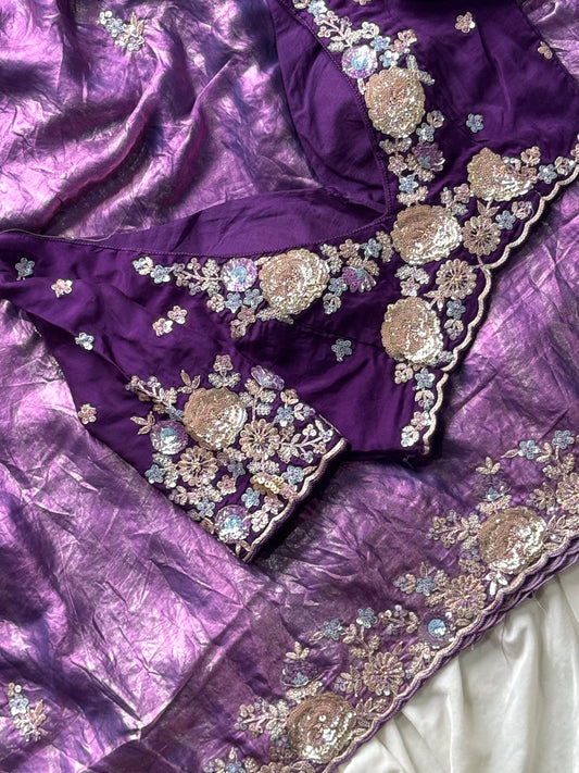 Pure space silk saree with pure  Luxe coding work saree stitched blouse