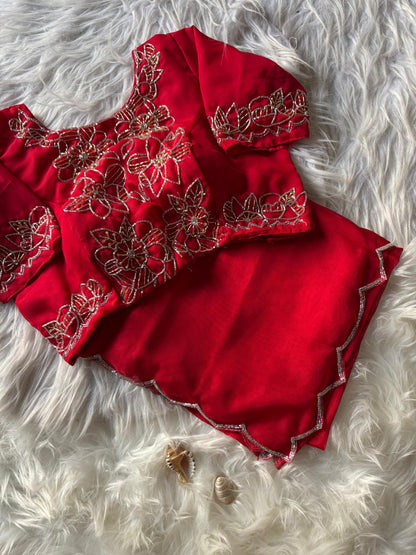 Soft Teby handowrk Saree with stitched blouse