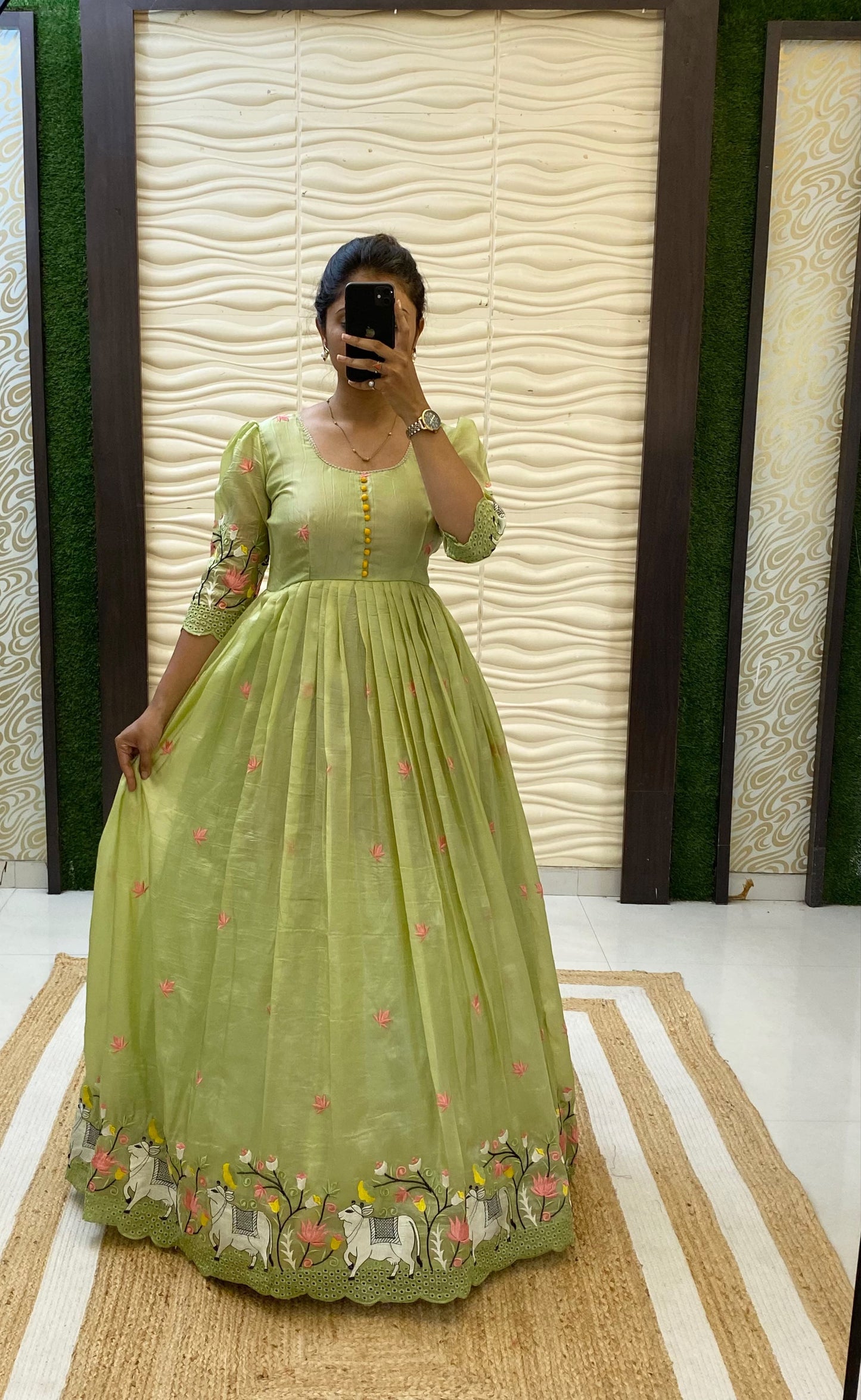 Café Pichwai embroidery soft crush gowns