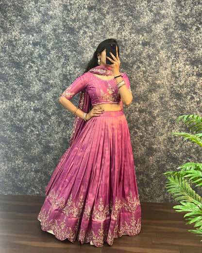 South tissue lehenga with embroidery