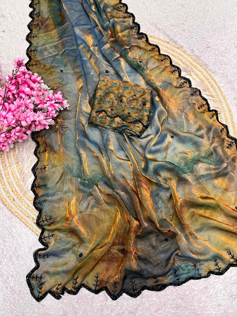 Trendy fendy satin fabric 3- layer Sarees