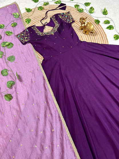 Machine Maggam work gowns with dupatta