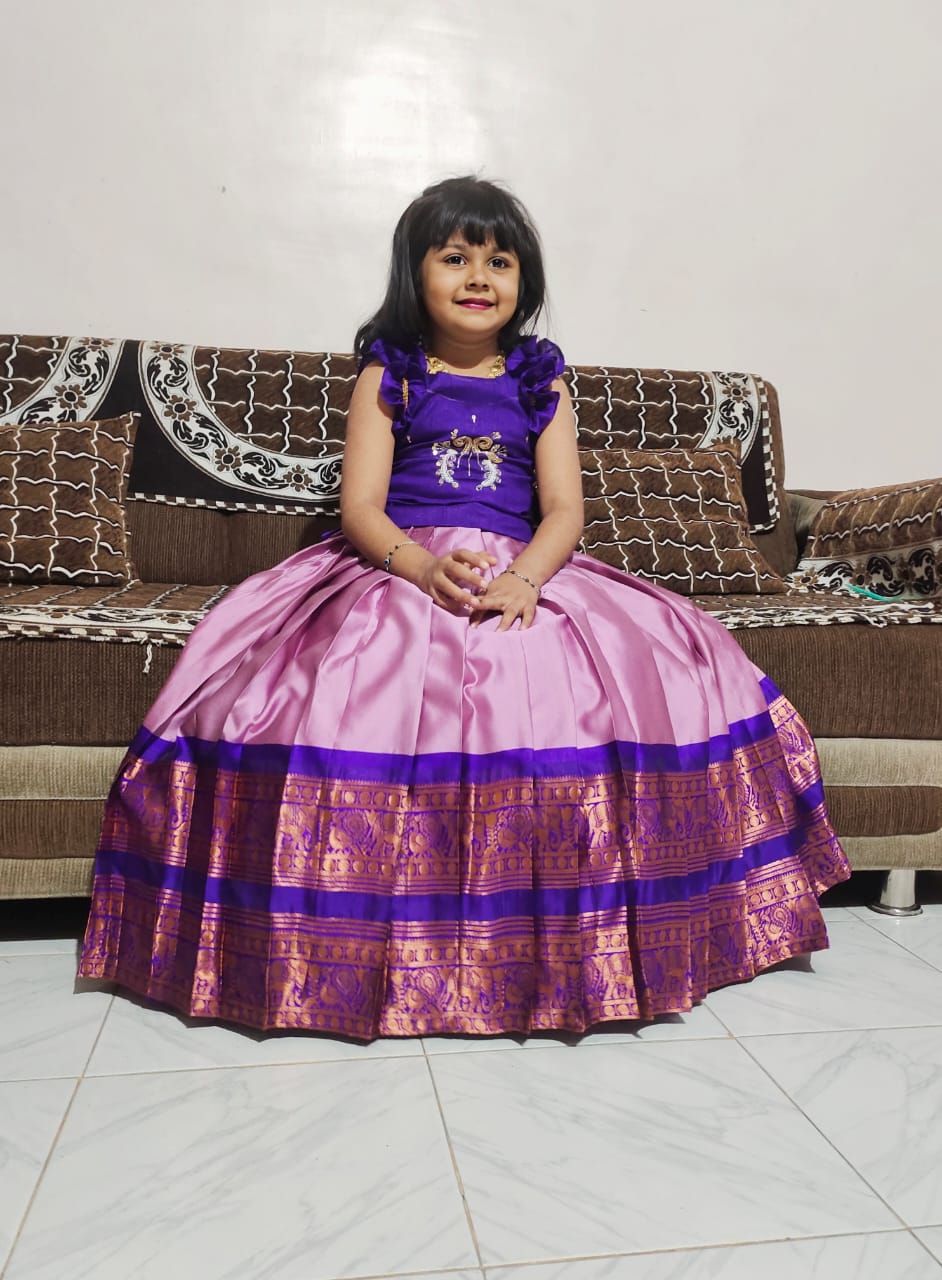 Kids cute Pure Silk Zari Weaving  Set