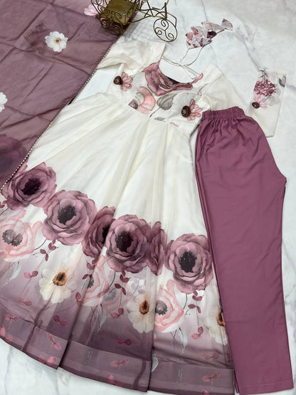 Floral printed Organza Anarkali Suit set