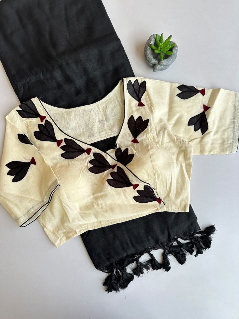 Khadi cotton with  stitched blouse