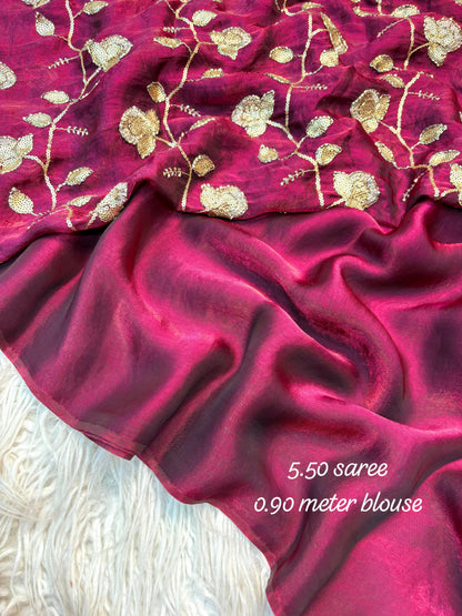 Trendy budget space silk saree with bead Embroidery sarees