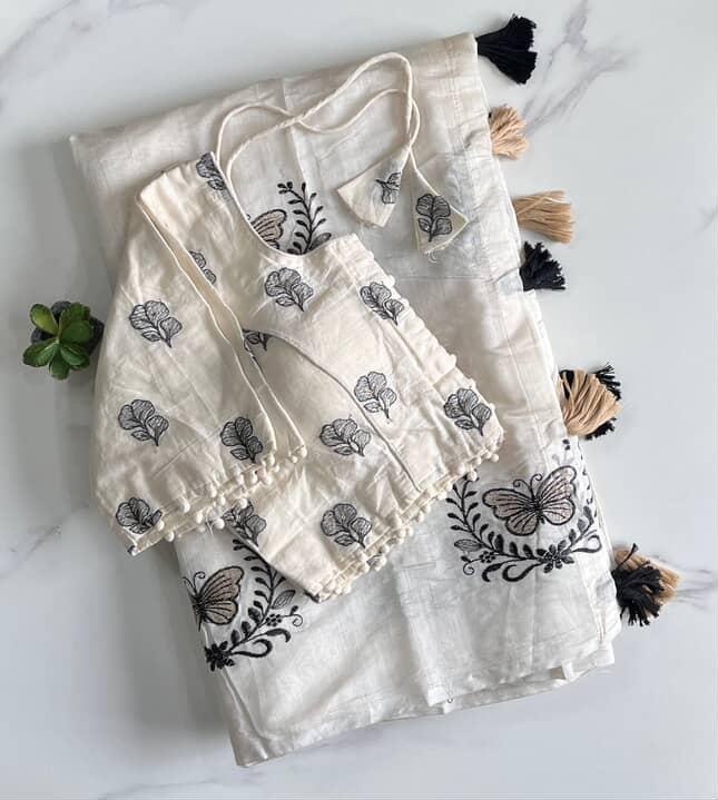 Butterfly work with
Chanderi Saree with stitched Blouse