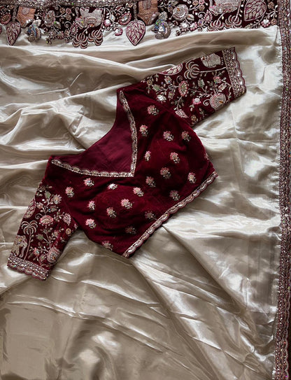 Luxe Pure Uppada coding work Stitched Saree with blouse