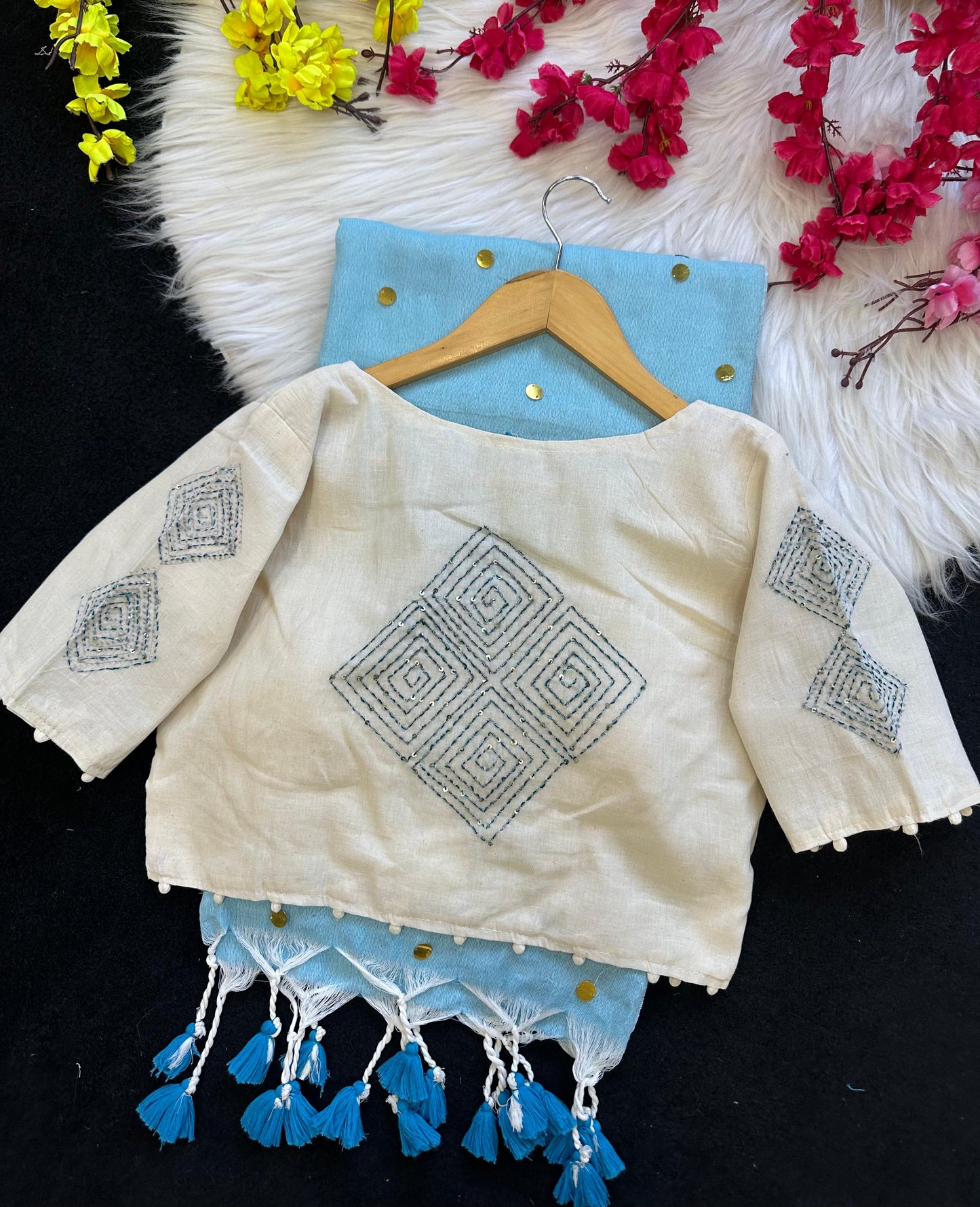 Khadi cotton saree with ginni work stitched blouse