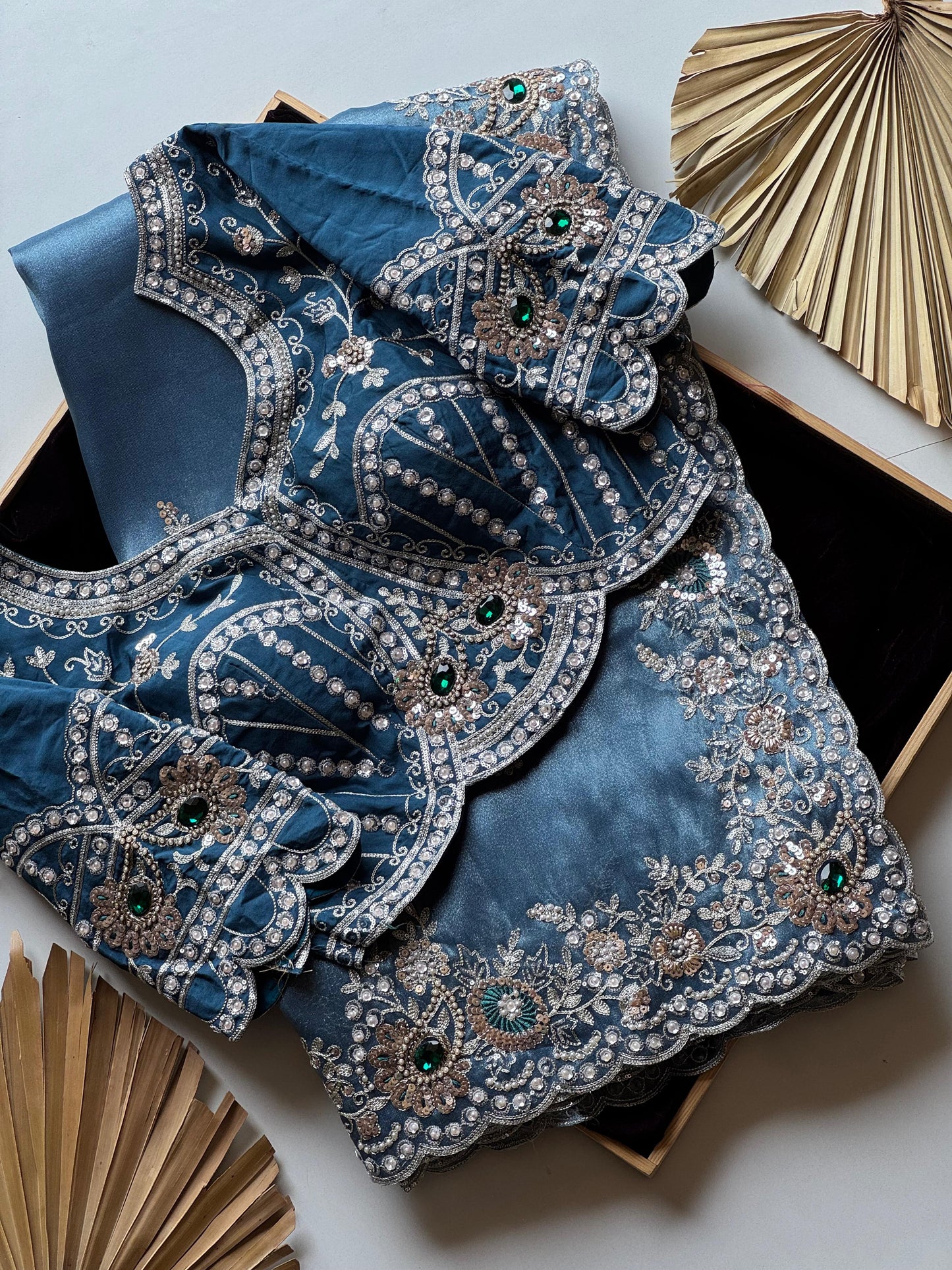 Cocktail  Ocean blue luxe Saree with stitched blouse