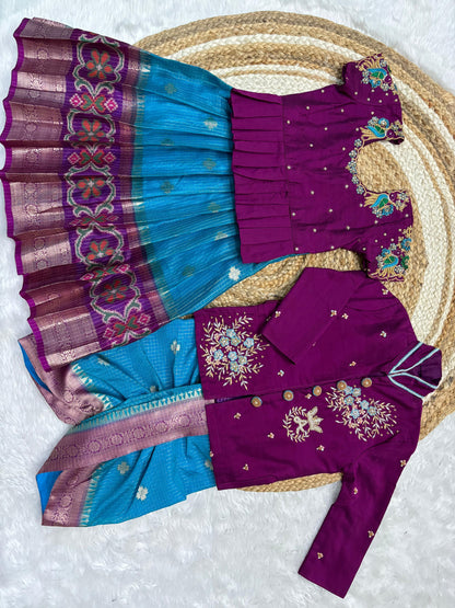 Banaras Silk Kids Wear with Maggam Handwork with boys dhoti with kurta sets