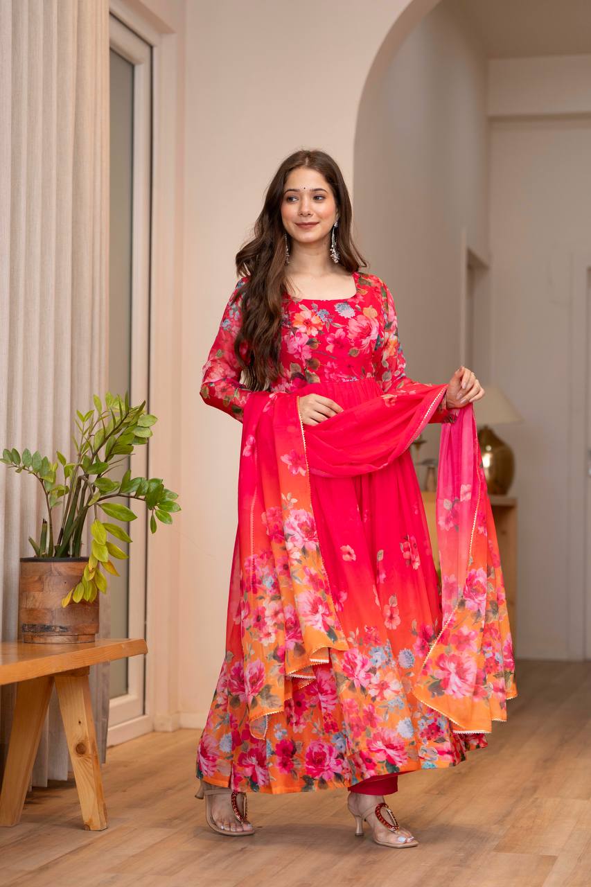 Floral Print Organza Anarkali gown ✨