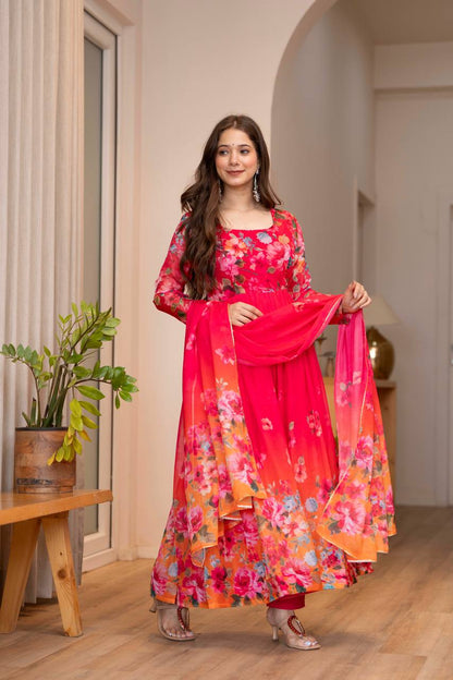 Floral Print Organza Anarkali gown ✨
