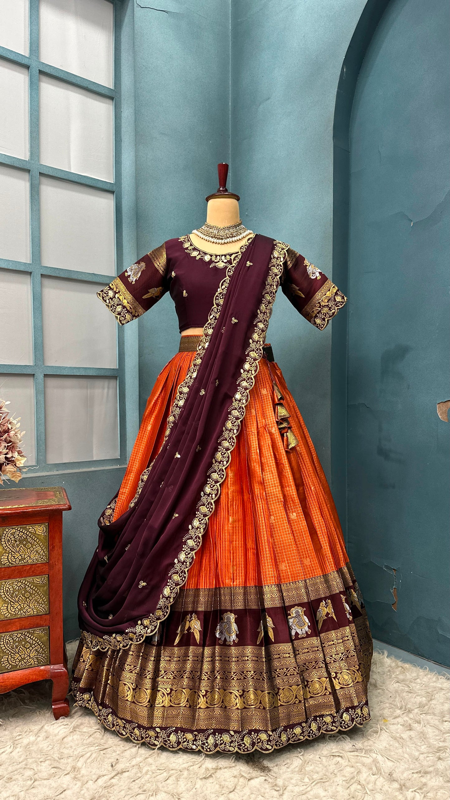Kanjivaram silk Designer jacquard embroidery lehenga sets