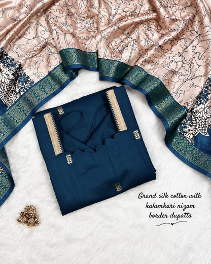 Mangalagiri Butta Silk cotton Top with Chennuri Silk Kalamkari Dupatta kurti sets