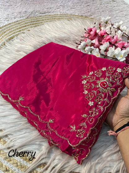 Trendy Soft shine hand work zardosi sarees