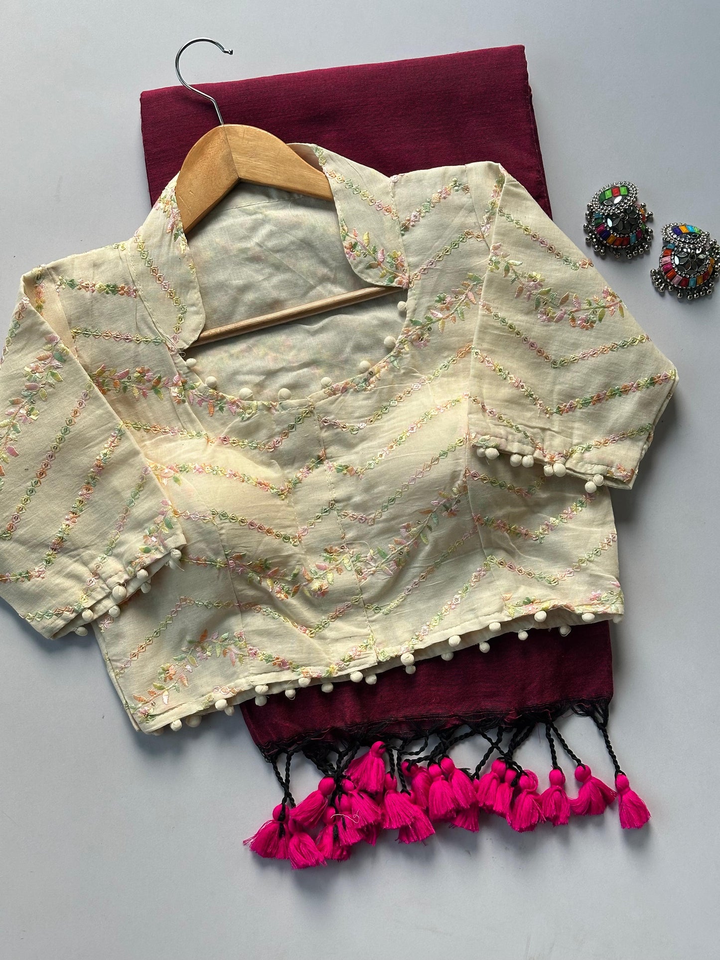 Khadi cotton Collar neck Desginer stitched blouse
