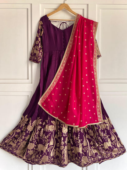 Kalmakari motifs zari long gown with premium dupatta