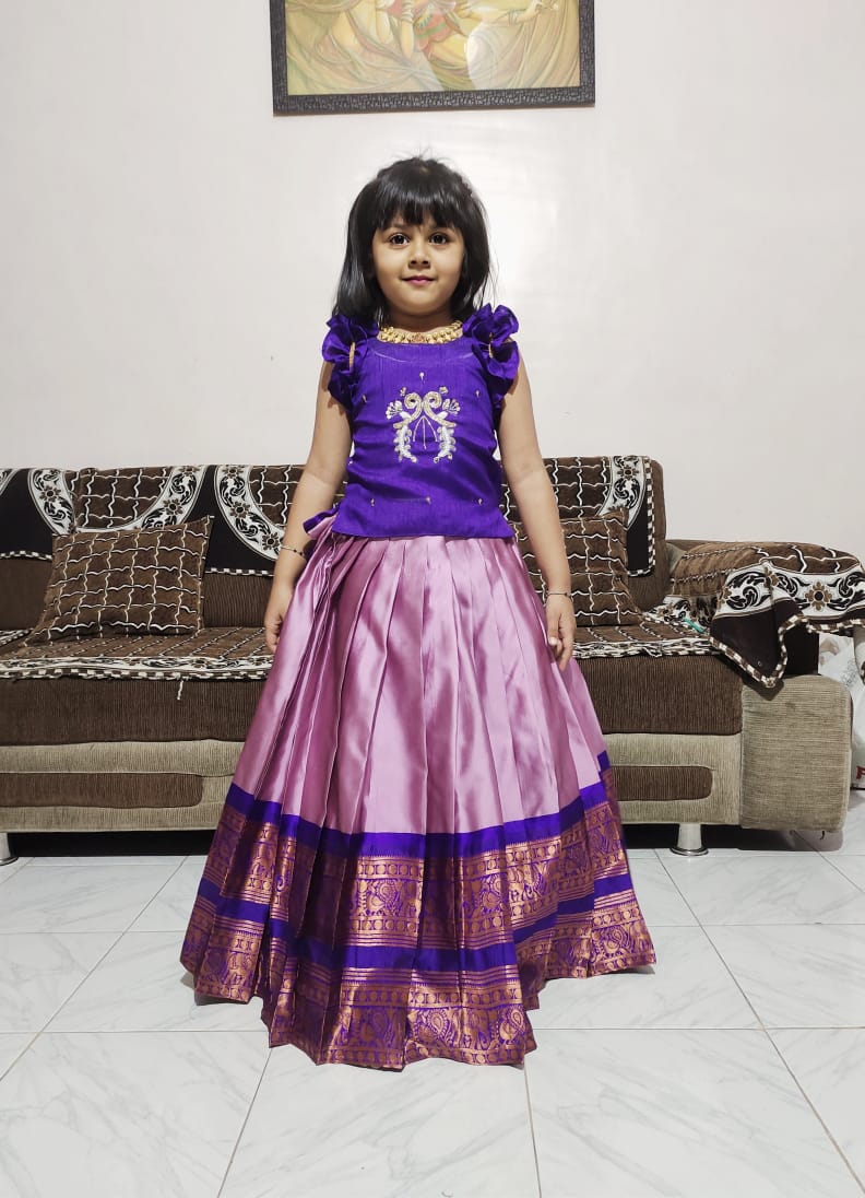 Kids cute Pure Silk Zari Weaving  Set