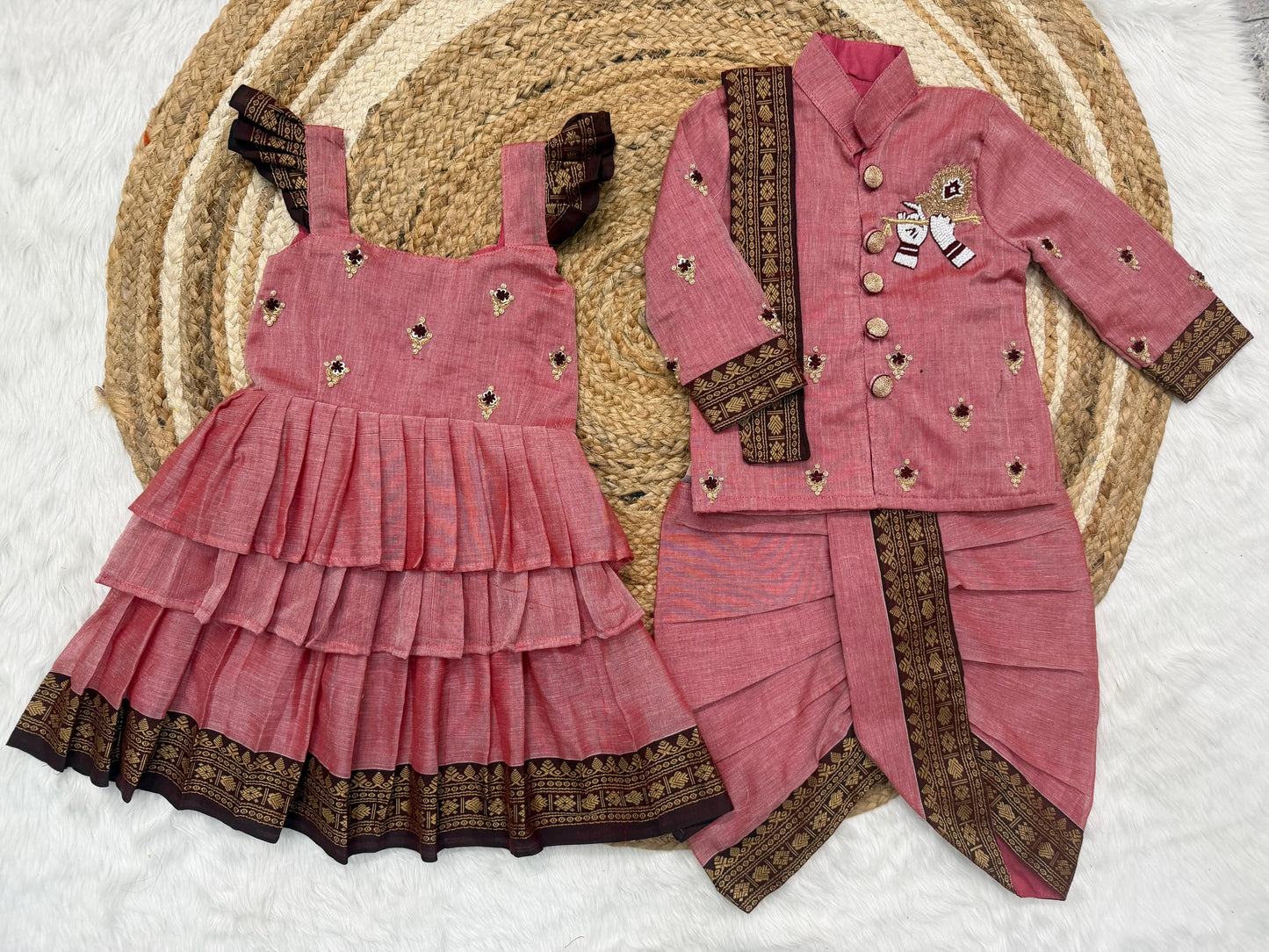 Brother & Sister Premium Maggam Cute sets  boys kurta Combo Collection