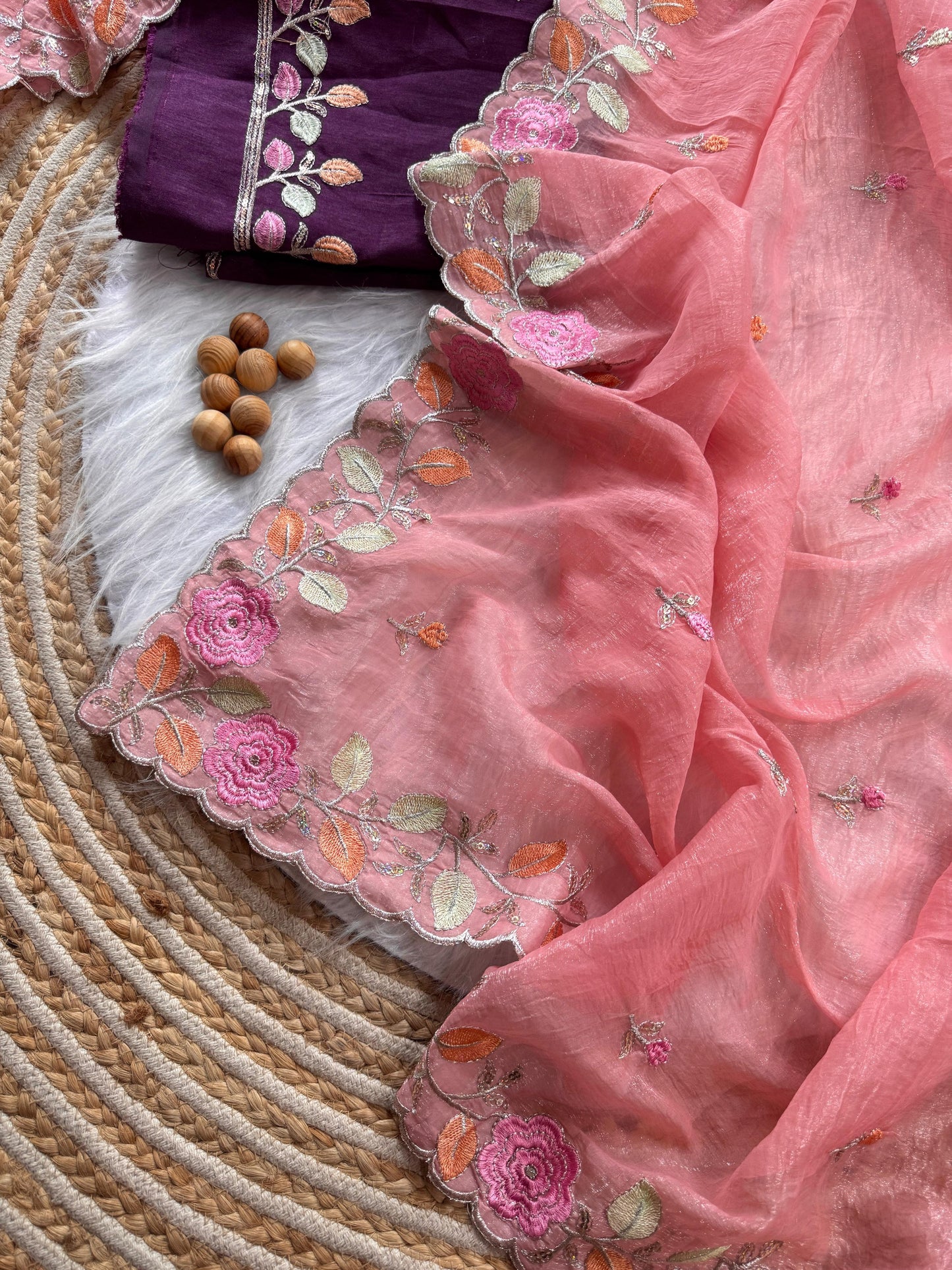 Chiffon floral Embroidery Crush budget sarees