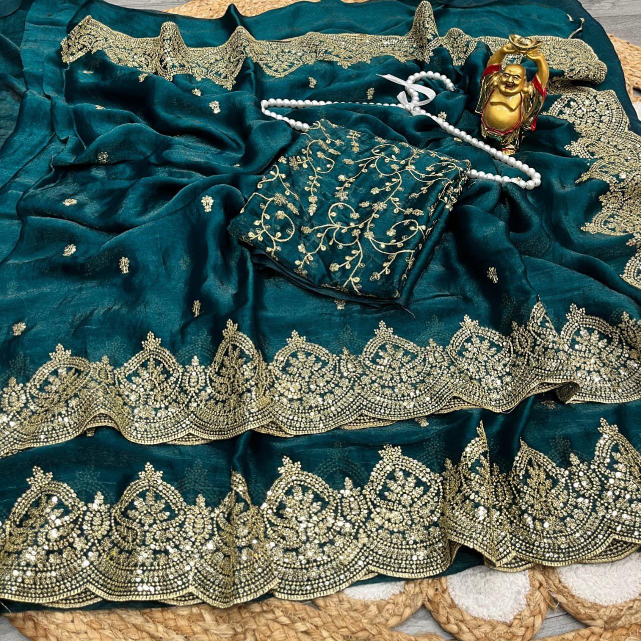 Fendy Chiffon Sequence Cutmodel saree fully work Budget sarees