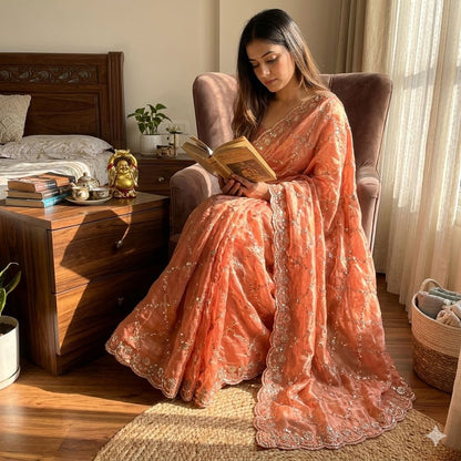 Luxe grand party beeds work velvet shine saree