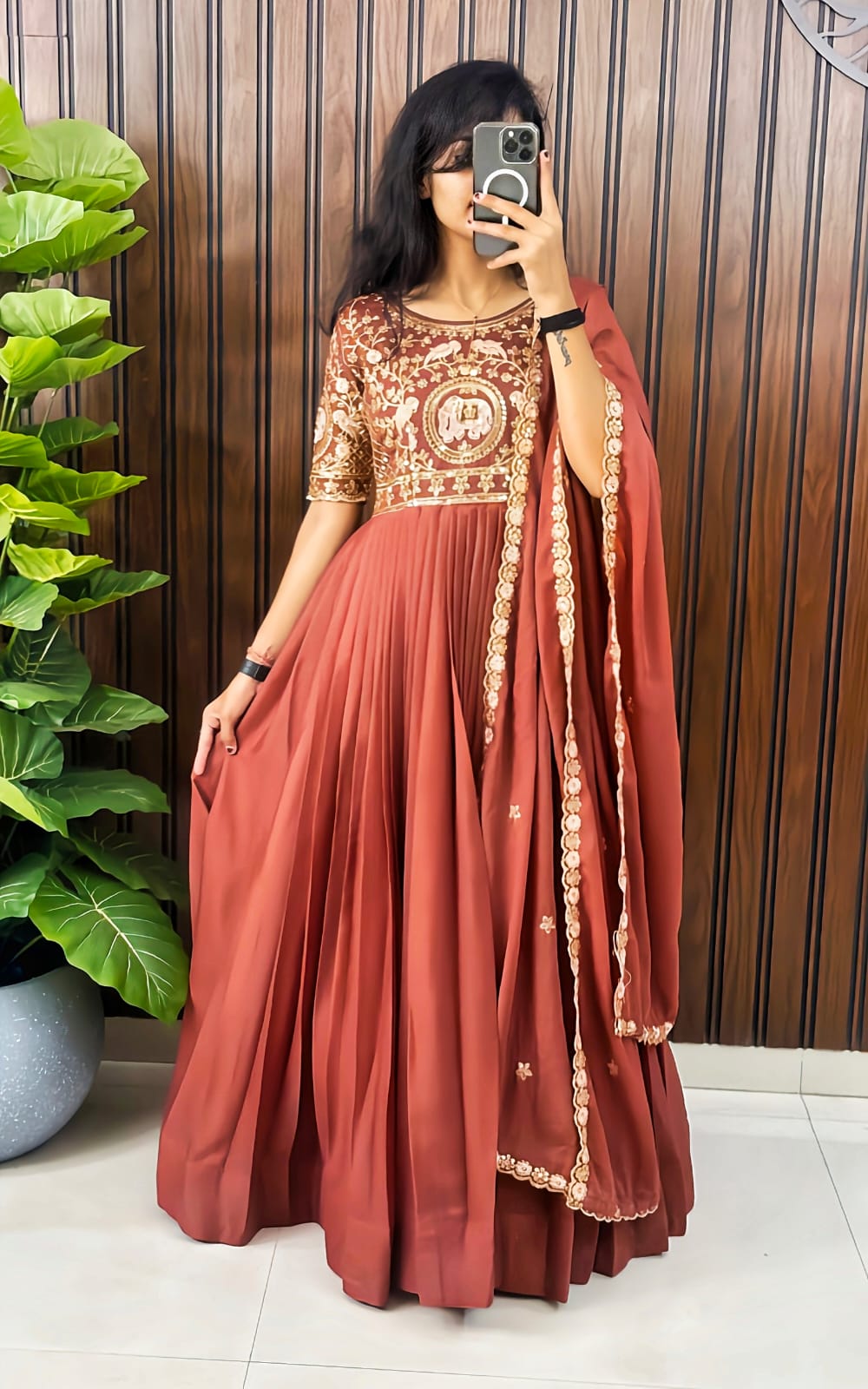 Heavy embroidery work Gown with  duppata