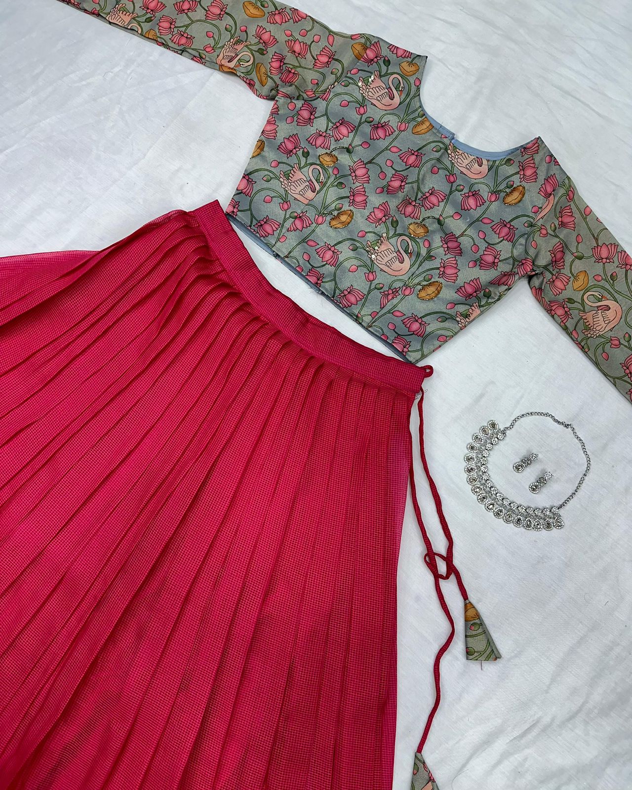 Kalamkari crop-top Kota doriya printed Lehenga sets