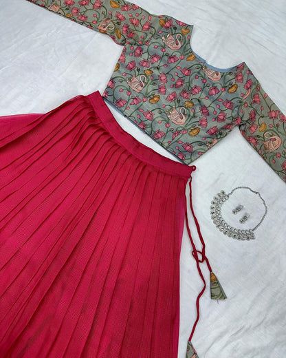 Kalamkari crop-top Kota doriya printed Lehenga sets