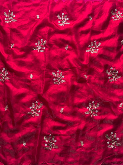 Soft silk with beads flower work saree with stitched blouse